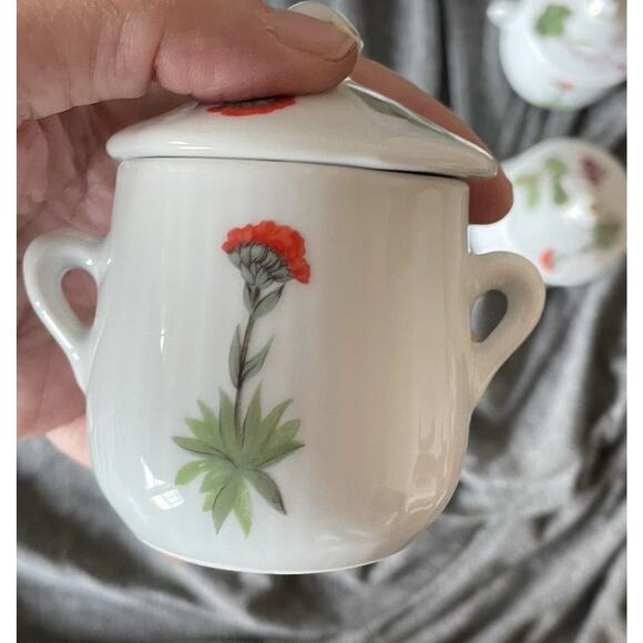 Louis Lourioux Le Faune Wild Flower pot de creme ramekins matching tray Vintage - Picture 9 of 12